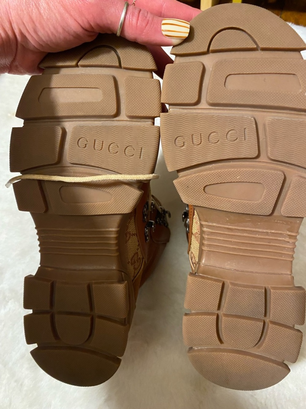 Gucci Brown Suede Canvas Lace Up Boots Women’s 7.5 - Picture 6 of 6